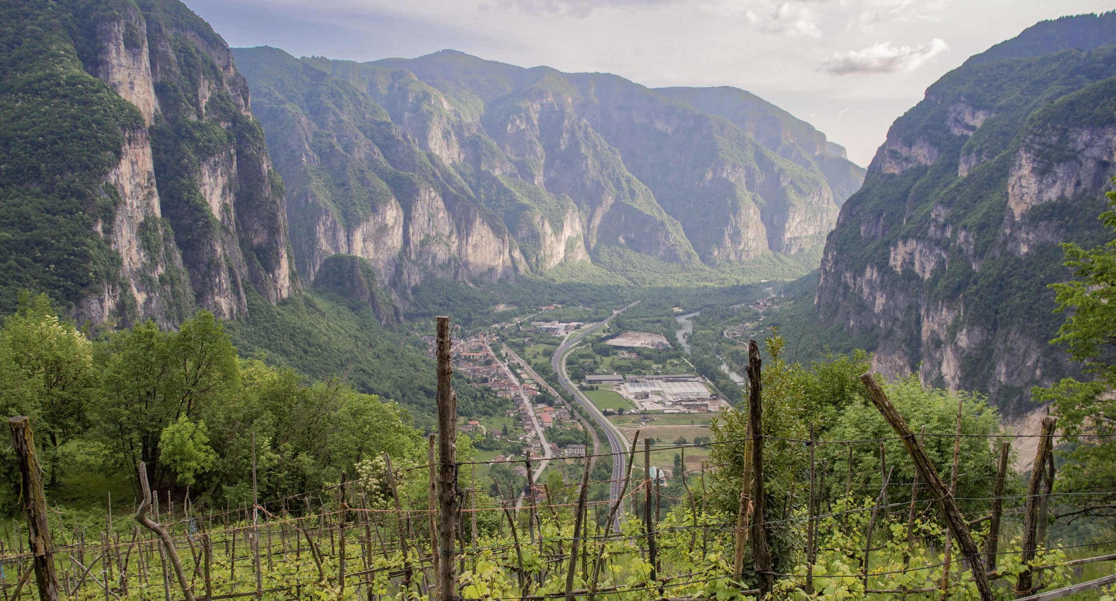View of the Brenta River Valley with Cismon del Grappa at center