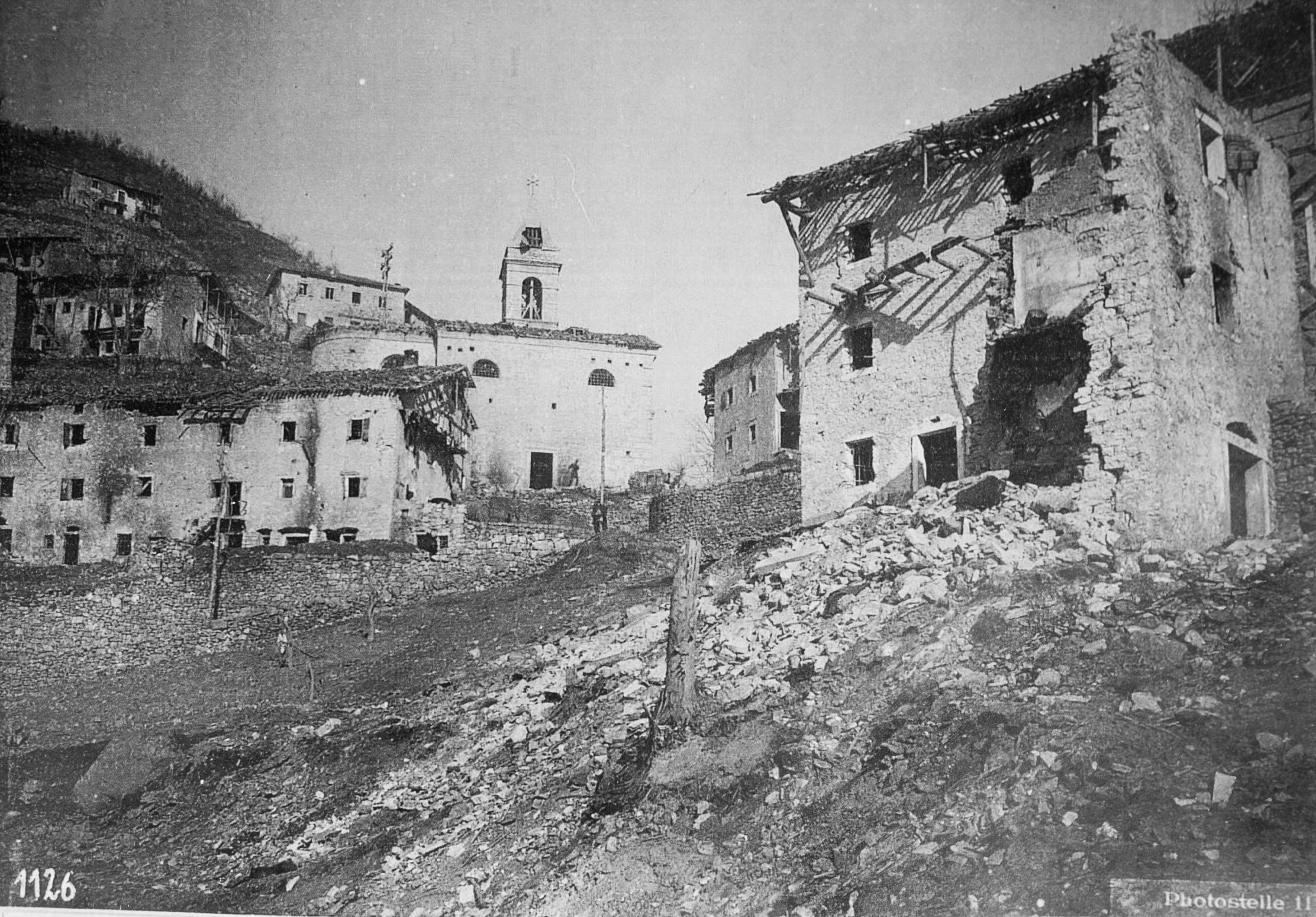 The site of an Austrian munitions stockpile in Incino that was hit by an Italian howitzer from Monte Grappa across the gorge