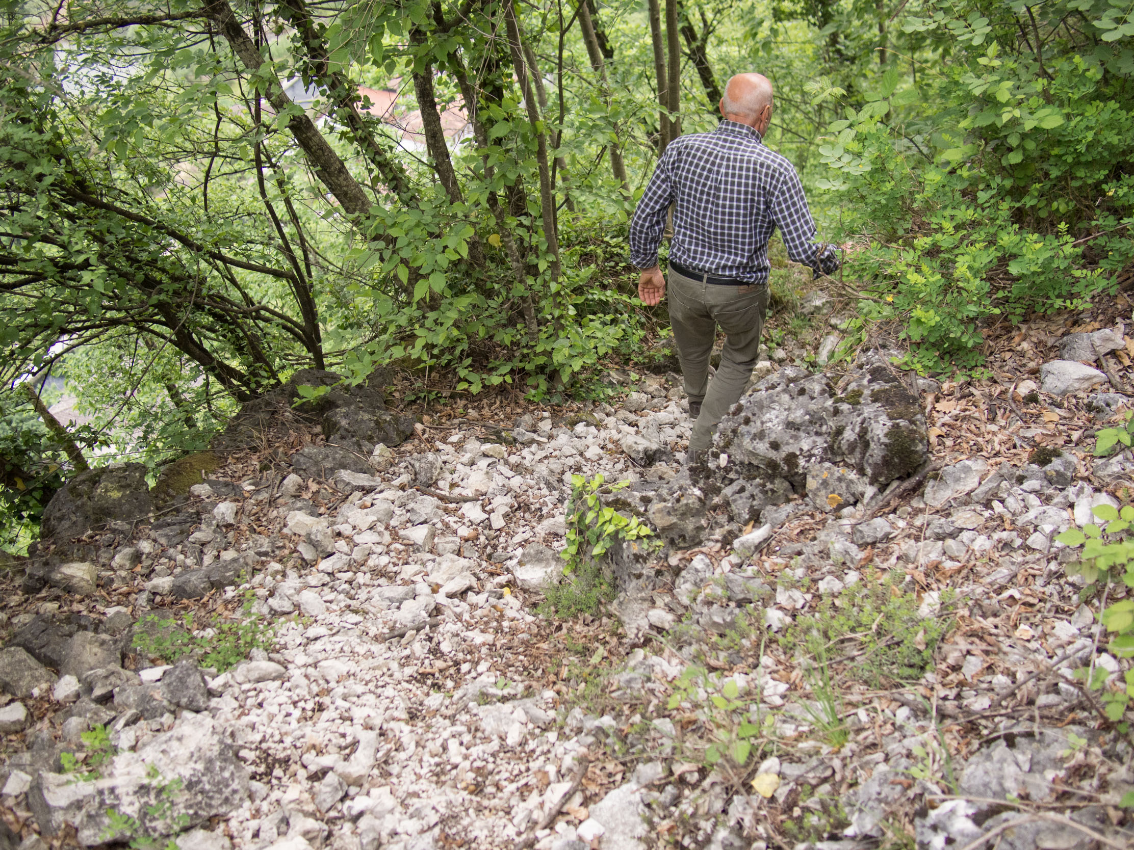 Incino native Dario Borsa walking the remaining segment of the mule path to Cismon del Grappa that was replaced by the Pala della Renga Road