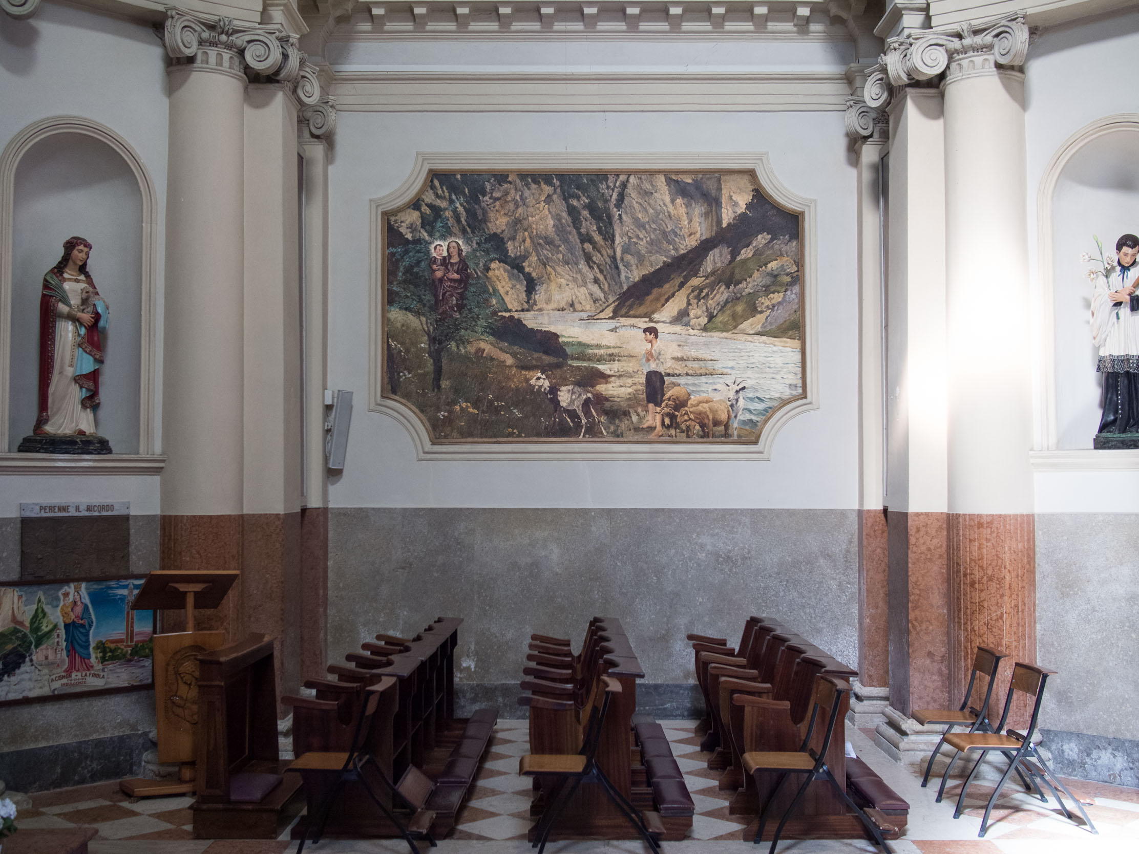 Painting of the miracle of the Madonna del Pedancino in the 8th or 9th Century in the church of San Marco in Cismon del Grappa